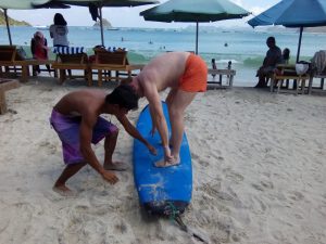 learning to surf at Selong Belanak Beach